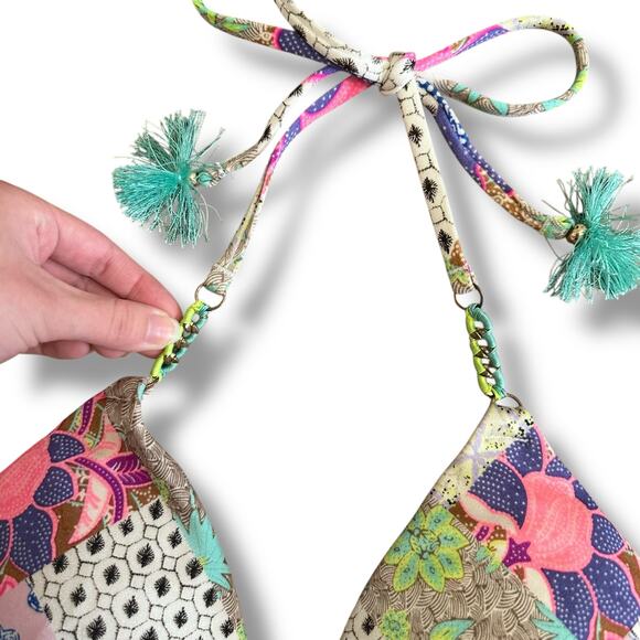 Victoria’s Secret Bikini Top L Boho Y2K Triangle Tassel Swim Floral Festival - Picture 3 of 6